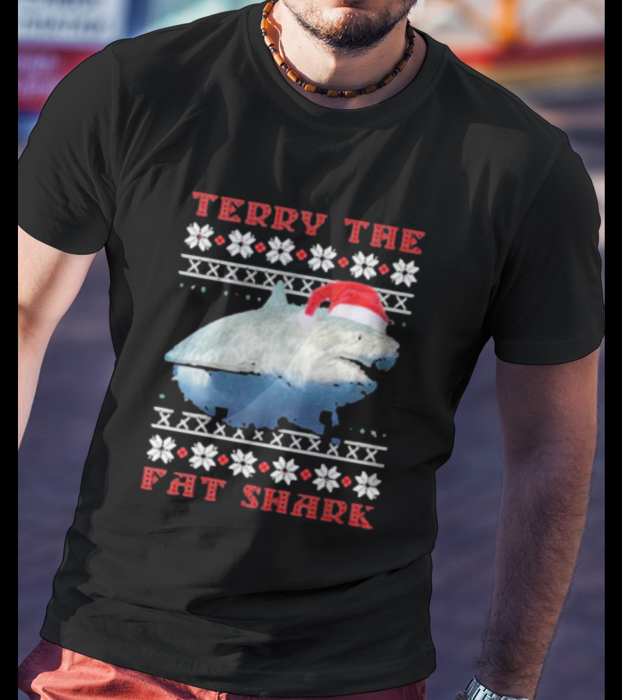 Terry The Fat Shark Christmas Santa Hat Snowflake T-Shirt
