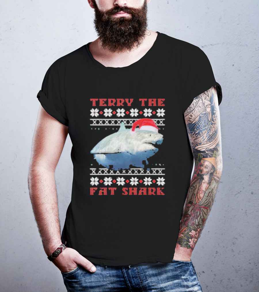 Terry The Fat Shark Christmas Santa Hat Snowflake T-Shirt