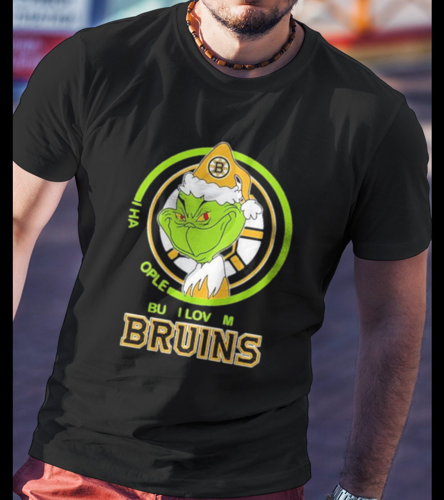 The Grinch Santa Boston Bruins I Hate People But Love My Hockey Team T-Shirt