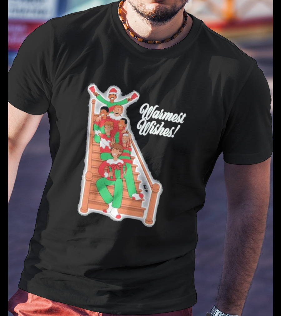 Warmest Wishes Holiday Family On Stairs In Festive Pajamas T-Shirt