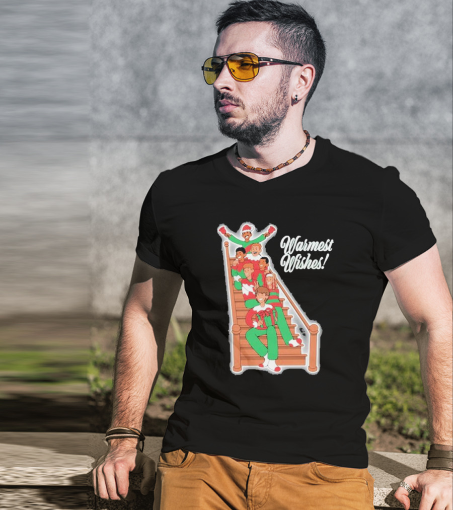 Warmest Wishes Holiday Family On Stairs In Festive Pajamas T-Shirt