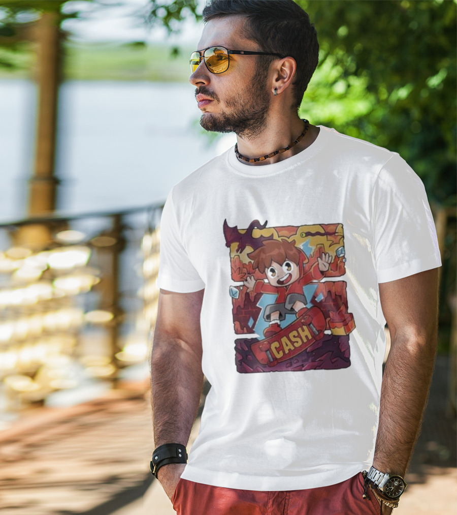 Cash Red Hot Skateboarder Adventure With Dragon And Gems T-Shirt