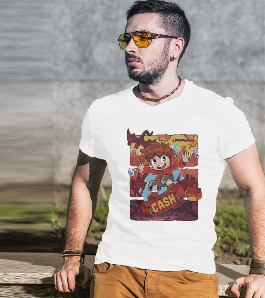 Cash Red Hot Skateboarder Adventure With Dragon And Gems T-Shirt