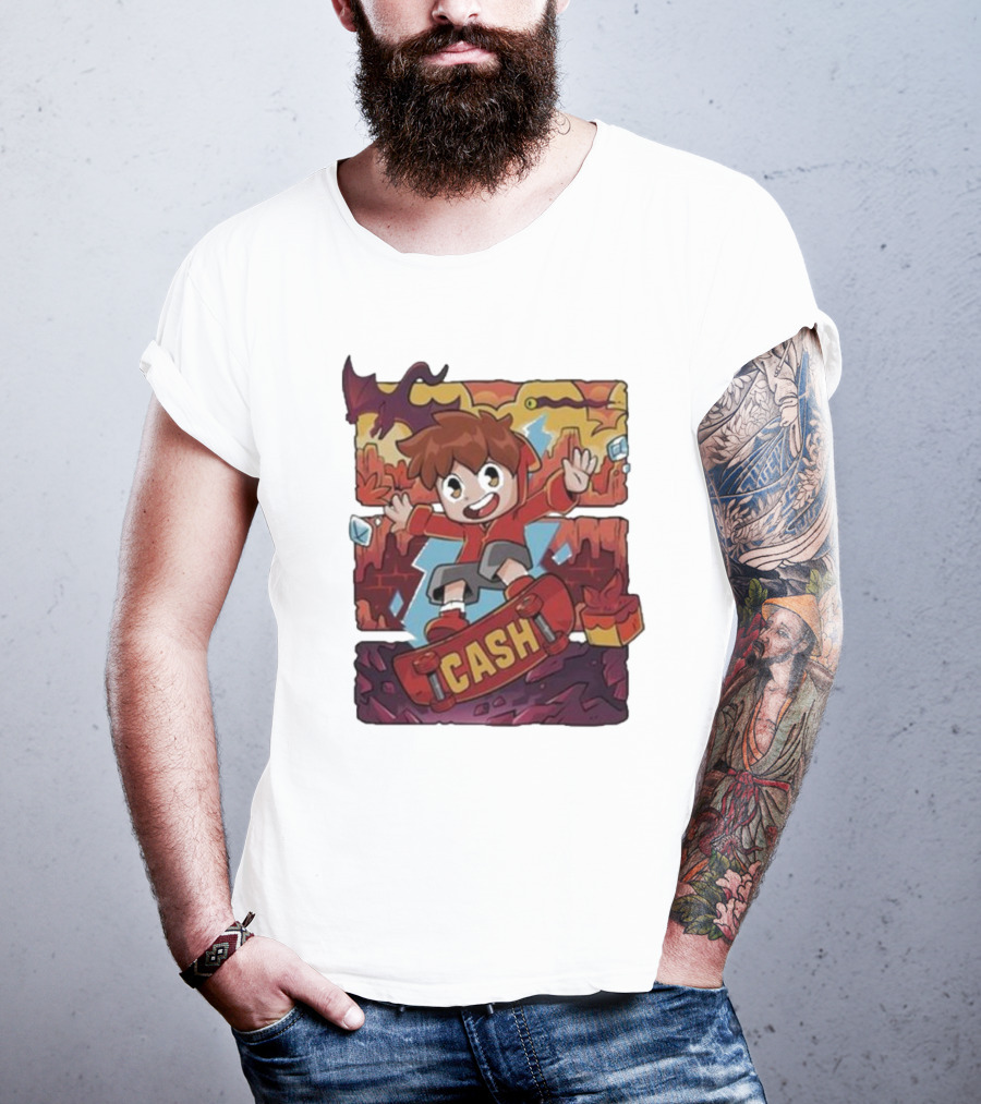 Cash Red Hot Skateboarder Adventure With Dragon And Gems T-Shirt
