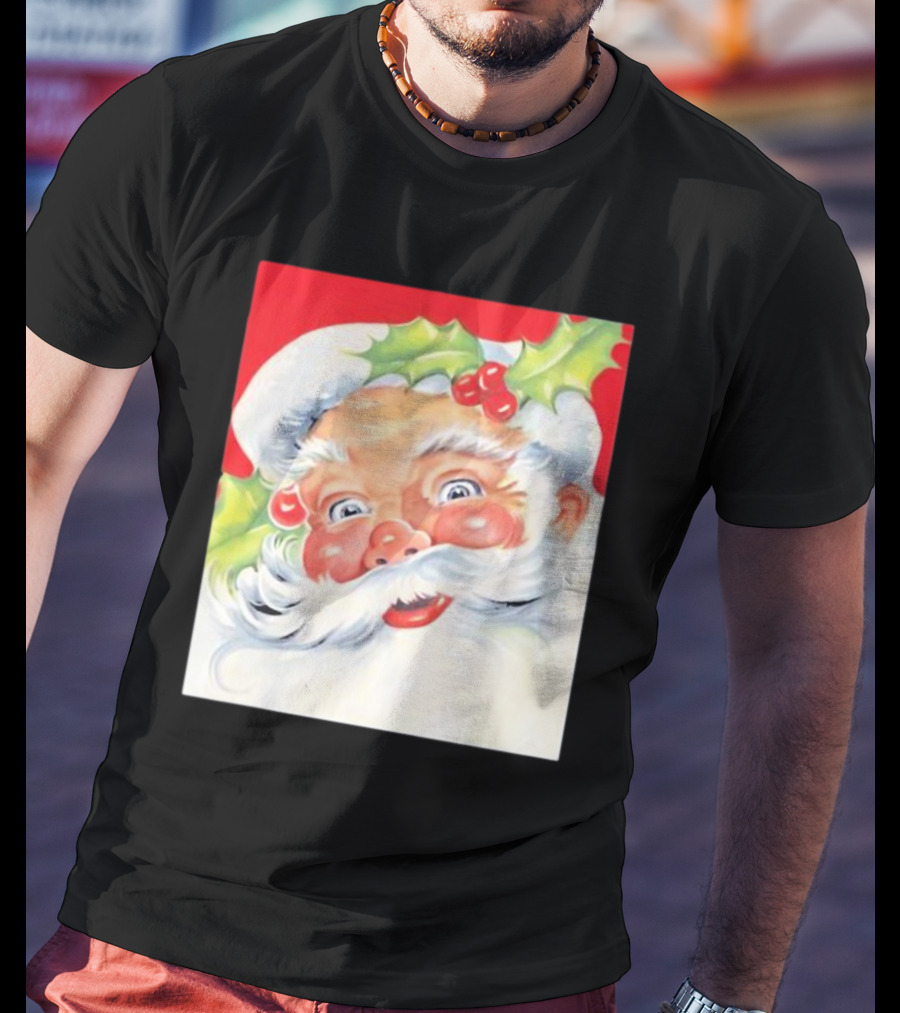 Christmas Jolly Santa Claus Holly Berries Festive Cheer T-Shirt