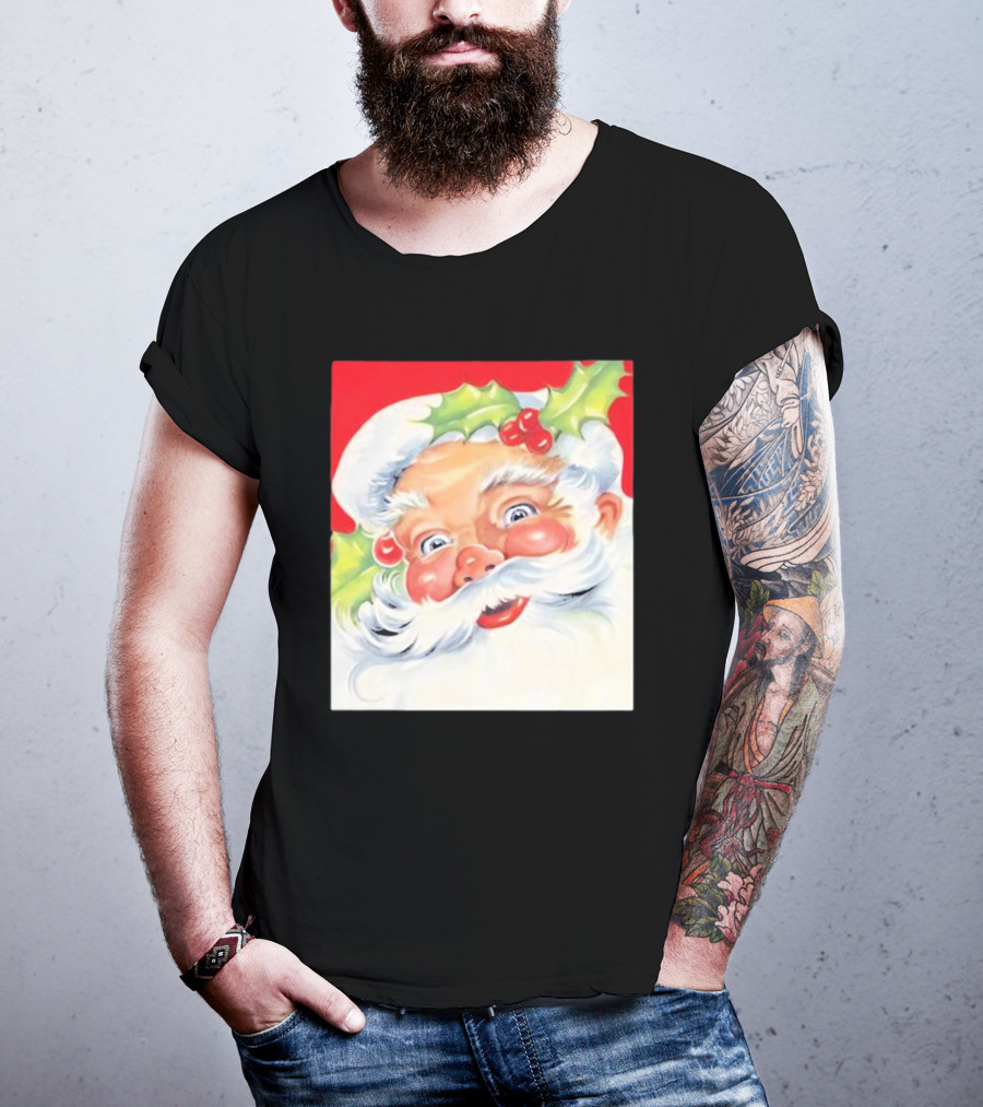 Christmas Jolly Santa Claus Holly Berries Festive Cheer T-Shirt