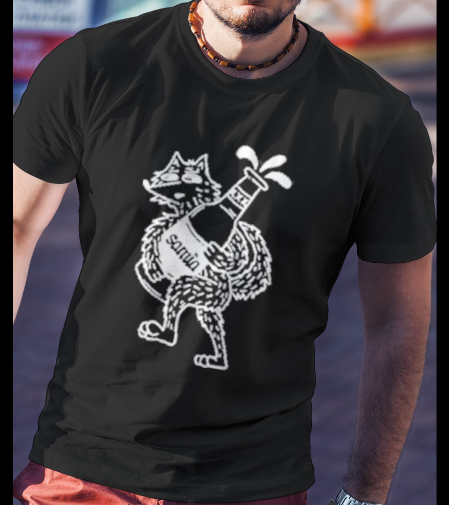 Drunk Wolf Sanmig Beer Bottle Character T-Shirt