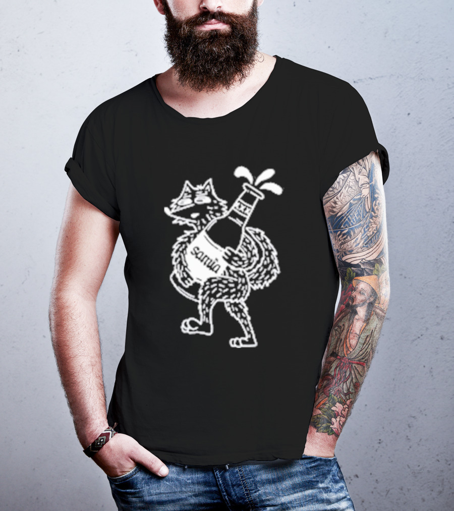 Drunk Wolf Sanmig Beer Bottle Character T-Shirt