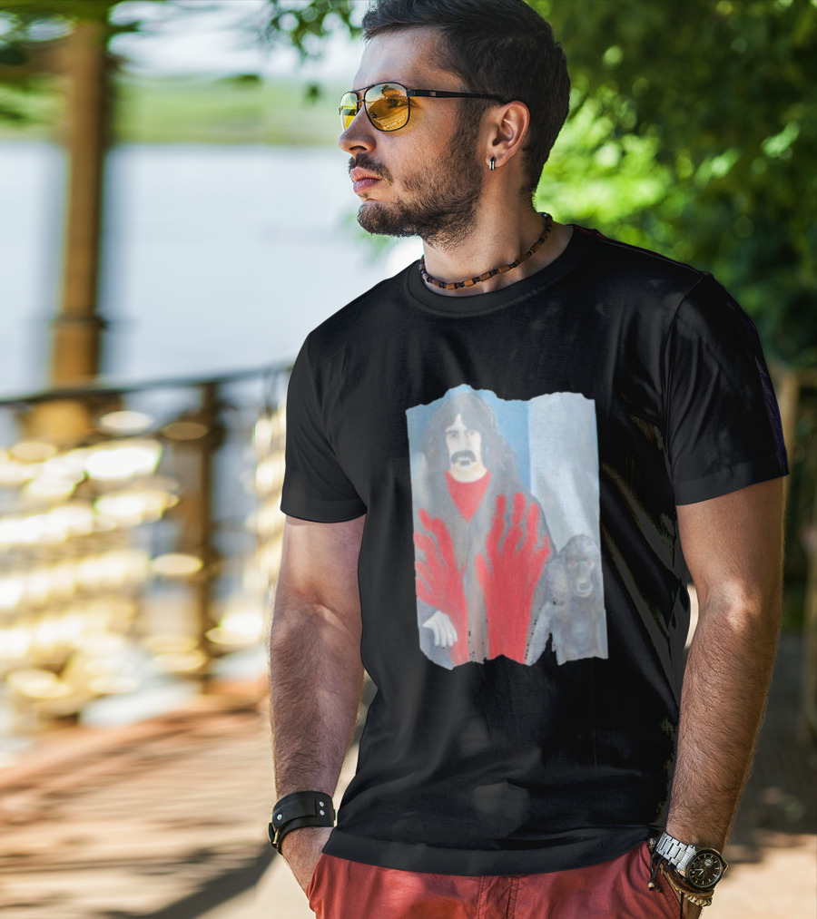 Jackey Neyman Jones Frank Zappa The Master Mashup With Red Hand Prints T-Shirt