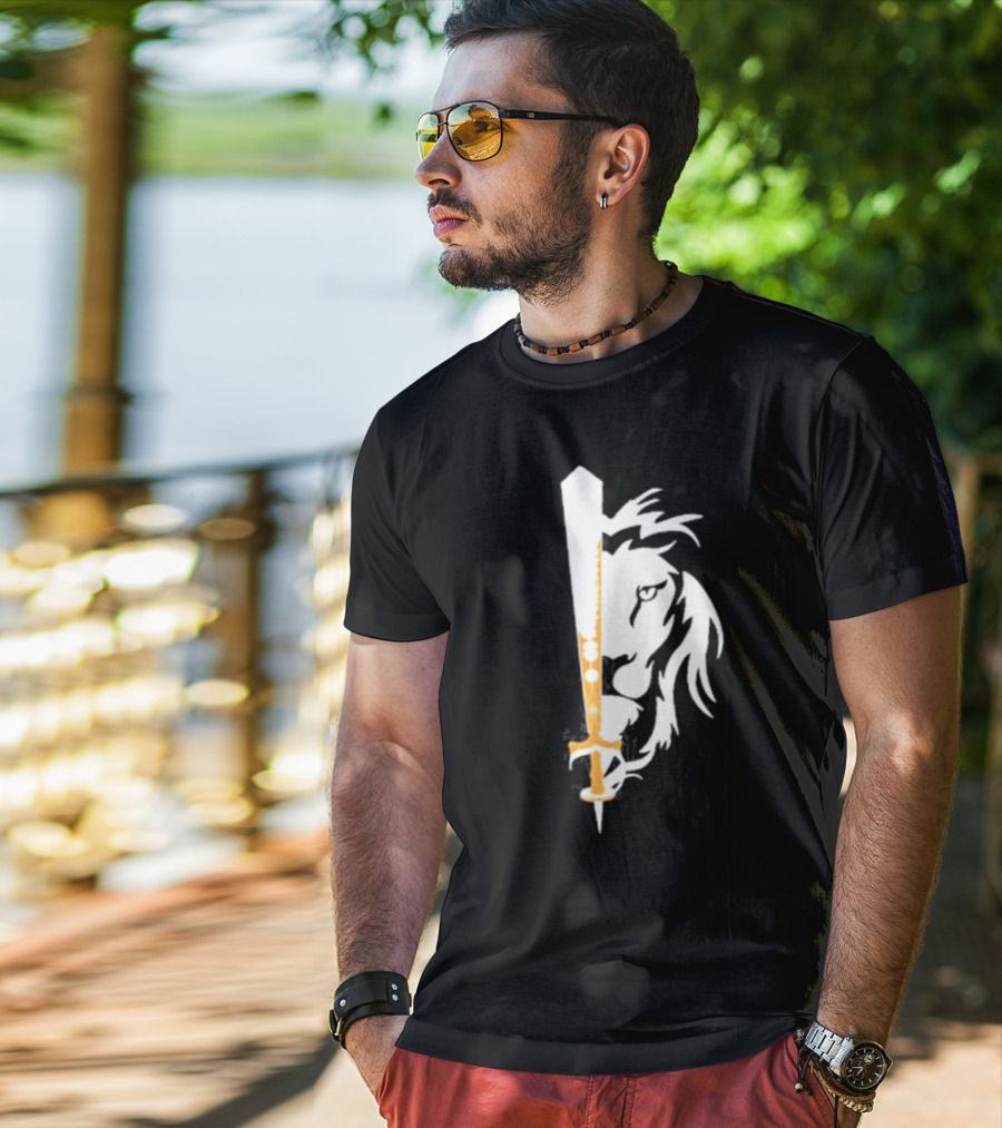 Real Sikh Lion And Sword Blackout Gold T-Shirt