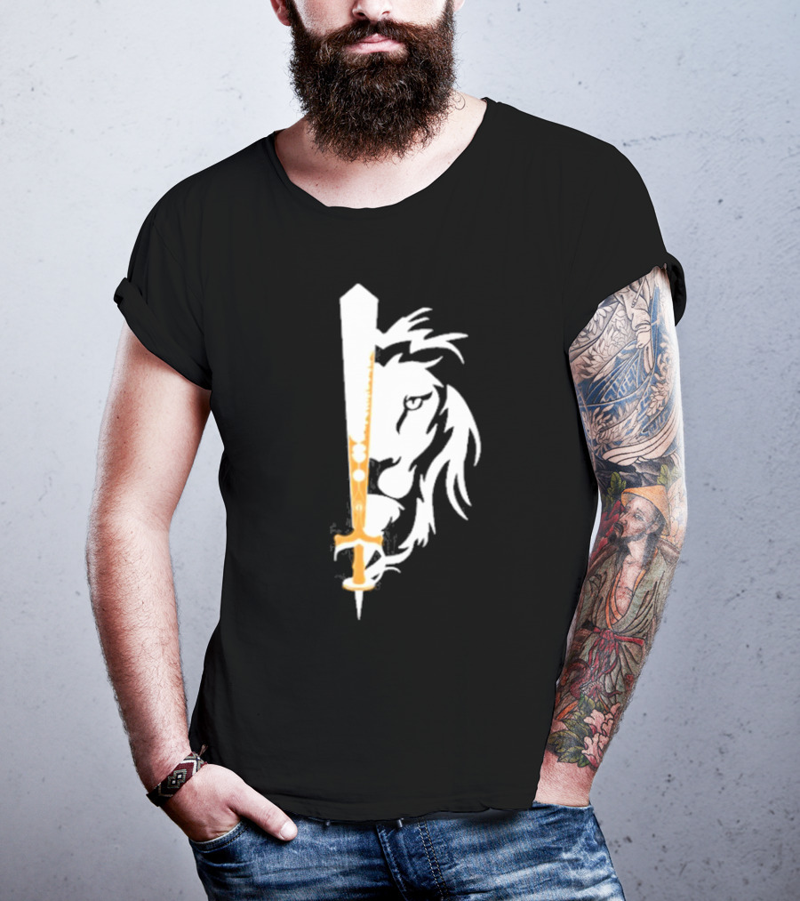 Real Sikh Lion And Sword Blackout Gold T-Shirt