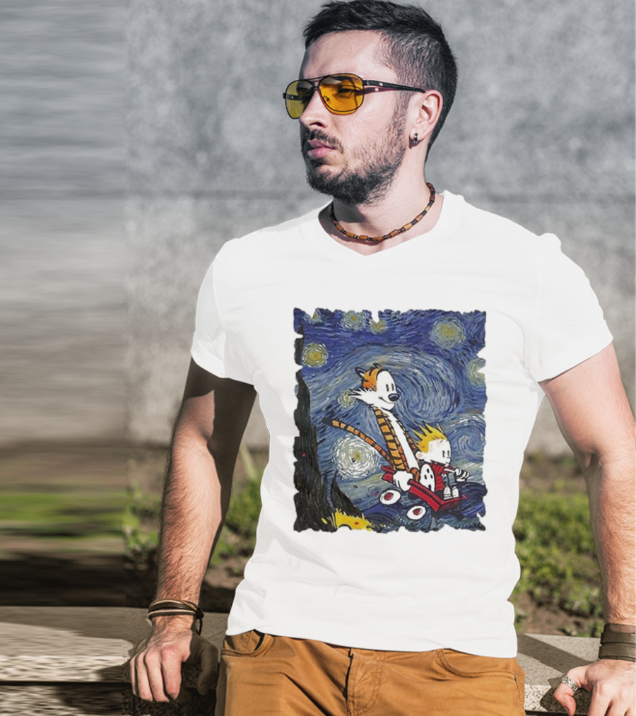 Vincent Van Gogh Starry Night Calvin And Hobbes Wagon T-Shirt