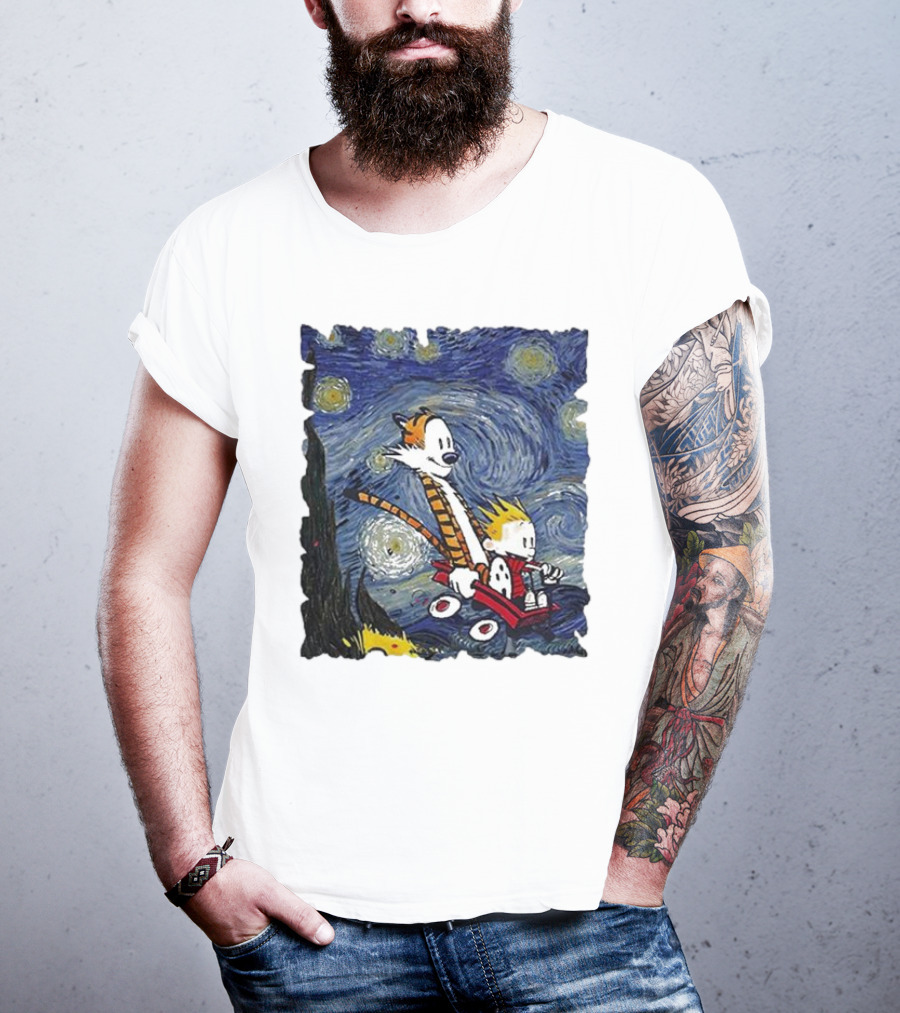 Vincent Van Gogh Starry Night Calvin And Hobbes Wagon T-Shirt