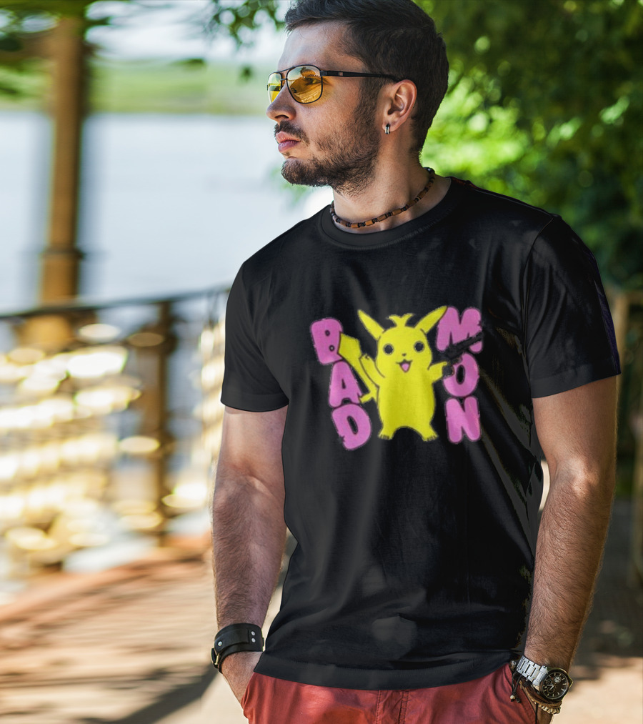 Bad Mon Pikachu With Pink Bold Letters T-Shirt