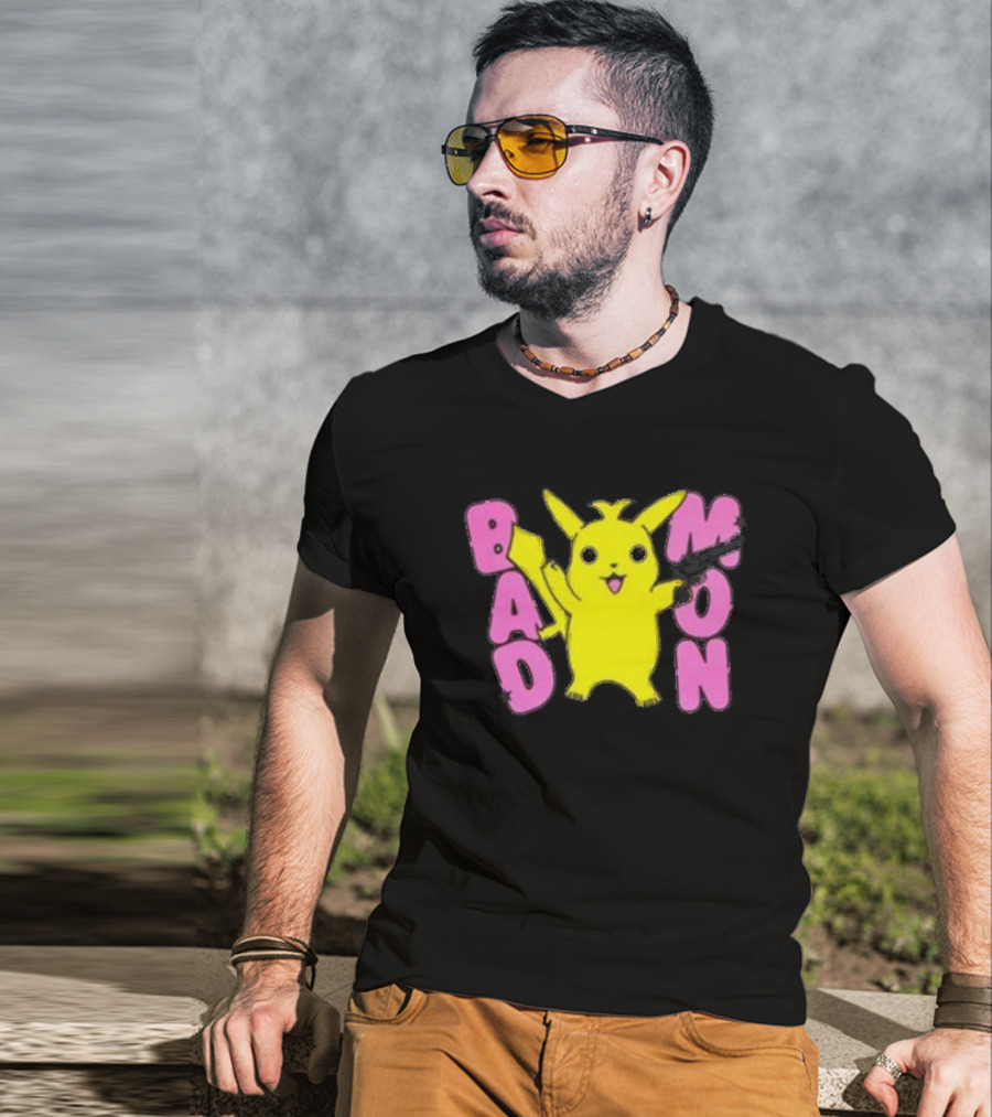 Bad Mon Pikachu With Pink Bold Letters T-Shirt