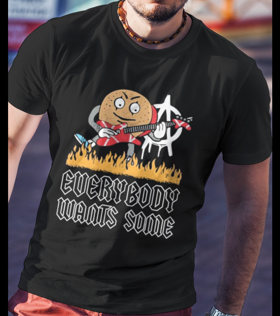 Everybody Wants Some Burger Playing Guitar With Anarchy Symbol And Flames T-Shirt