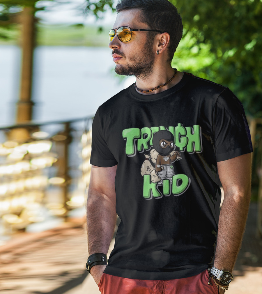 Lil Tjay Trench Kid Black Mask Money Bag T-Shirt
