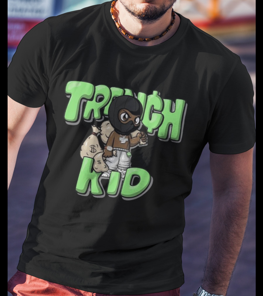 Lil Tjay Trench Kid Black Mask Money Bag T-Shirt