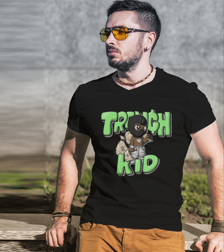 Lil Tjay Trench Kid Black Mask Money Bag T-Shirt