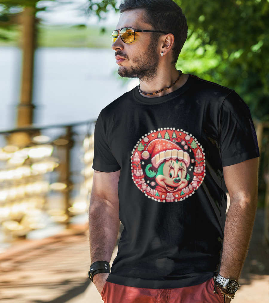 Minnie Mouse Christmas Sparkle Disney Magic Festive Holiday Santa Hat T-Shirt