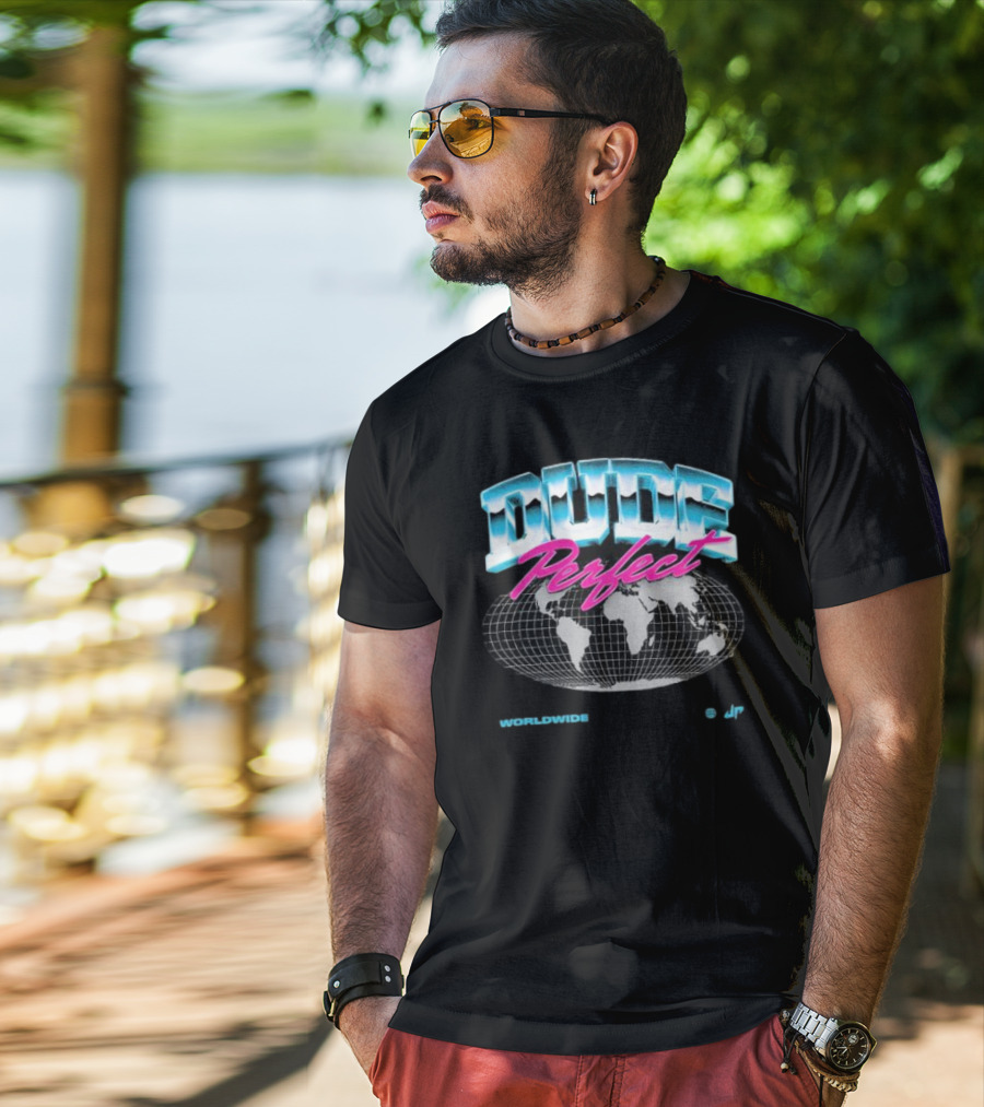 Dude Perfect Worldwide Overglow JP Retro Map T-Shirt