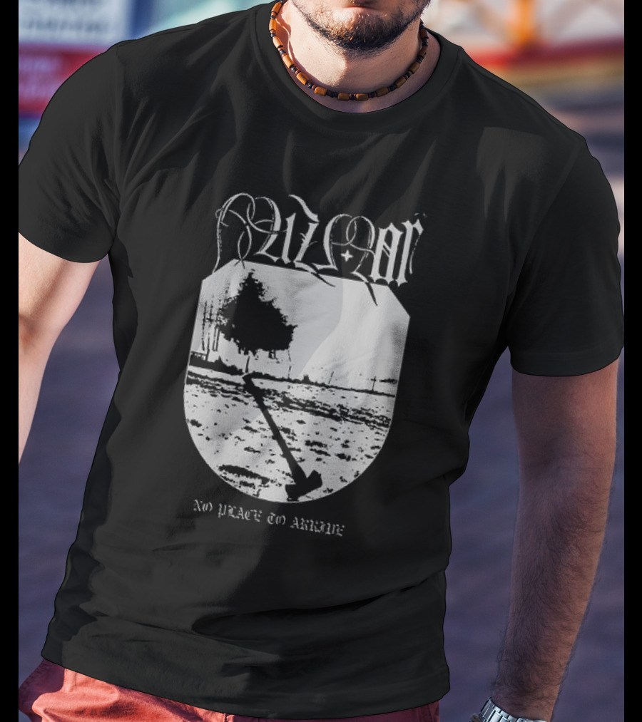 Mizmor No Place To Arriwe Black Metal Shield And Forest Scene T-Shirt