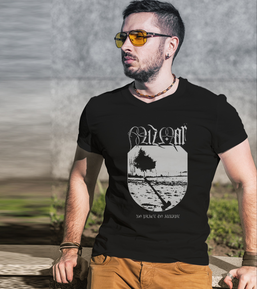 Mizmor No Place To Arriwe Black Metal Shield And Forest Scene T-Shirt
