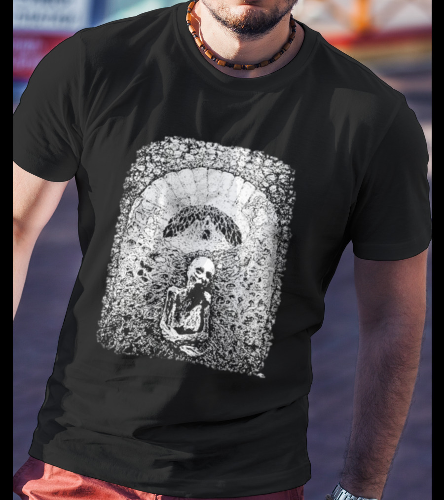 Mortiferum Cave Dweller Skeleton In Gothic Archway T-Shirt