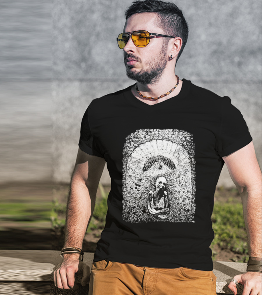 Mortiferum Cave Dweller Skeleton In Gothic Archway T-Shirt