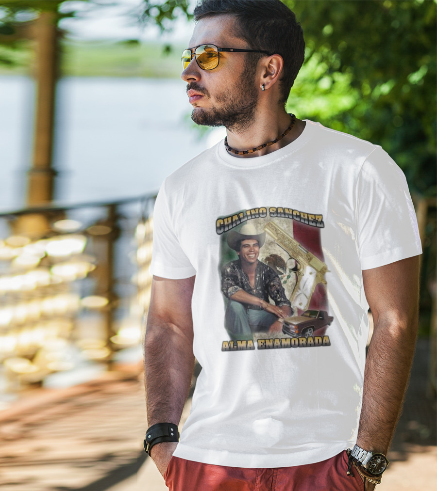 Chalino Sanchez Alma Enamorada Mexican Flag Gold Gun Pickup Truck T-Shirt