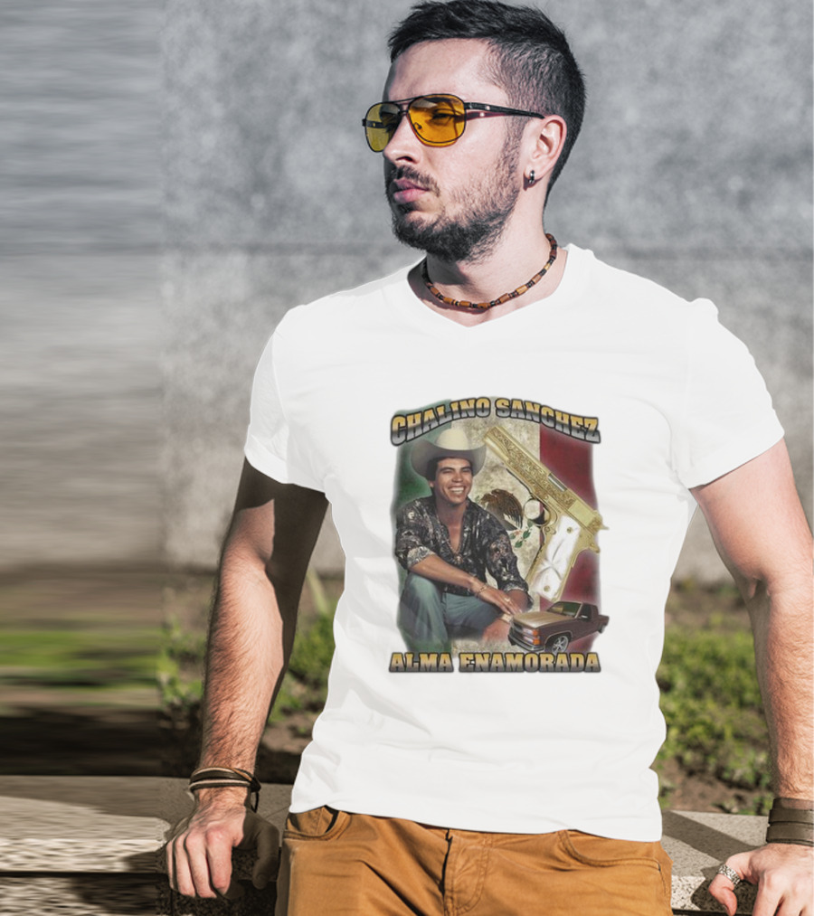 Chalino Sanchez Alma Enamorada Mexican Flag Gold Gun Pickup Truck T-Shirt