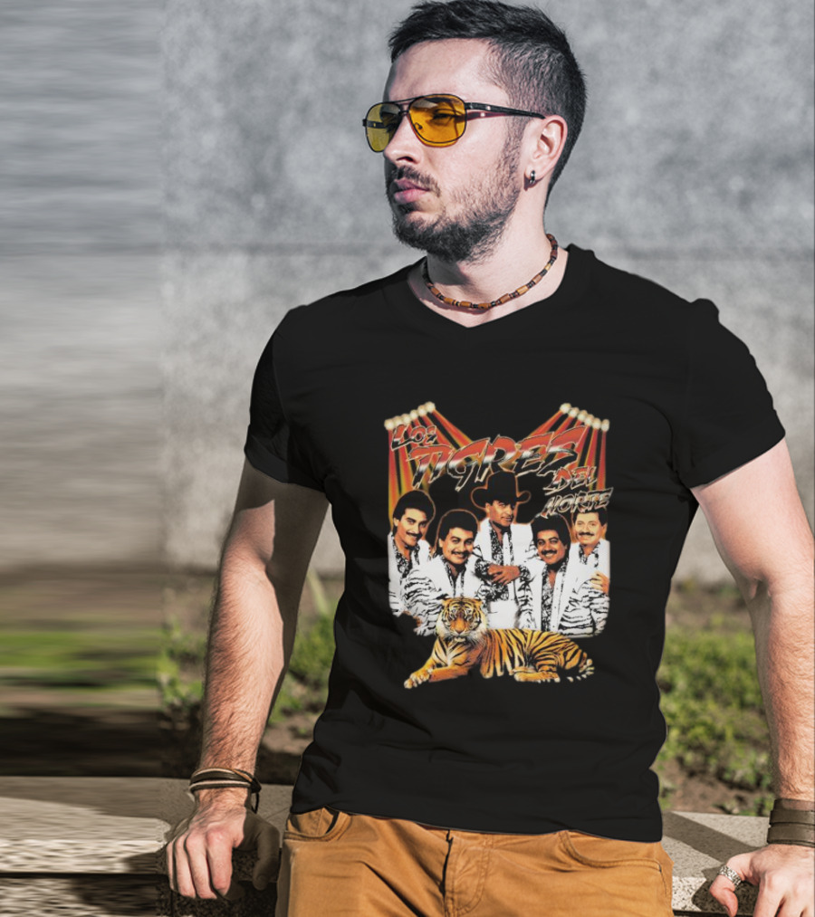 Los Tigres Del Norte Band Members With Tiger Image T-Shirt