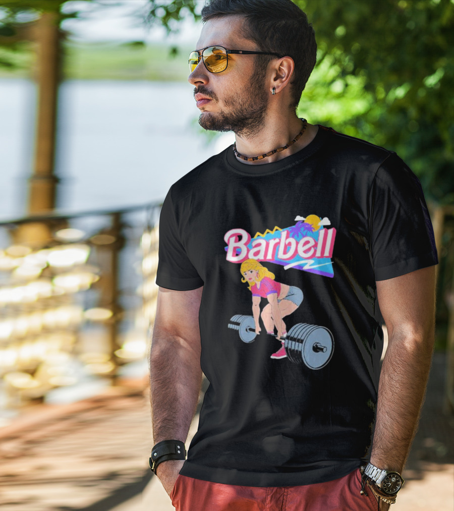 Barbie Lifting Barbell Retro Beach Sunset Fitness Aesthetic T-Shirt
