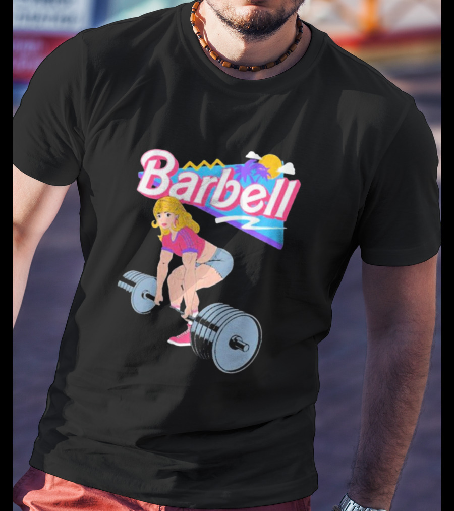 Barbie Lifting Barbell Retro Beach Sunset Fitness Aesthetic T-Shirt