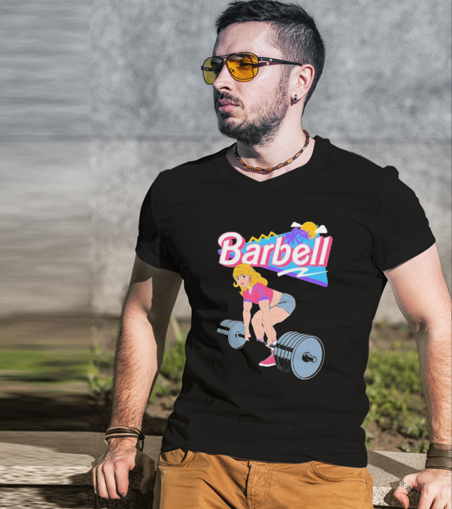 Barbie Lifting Barbell Retro Beach Sunset Fitness Aesthetic T-Shirt