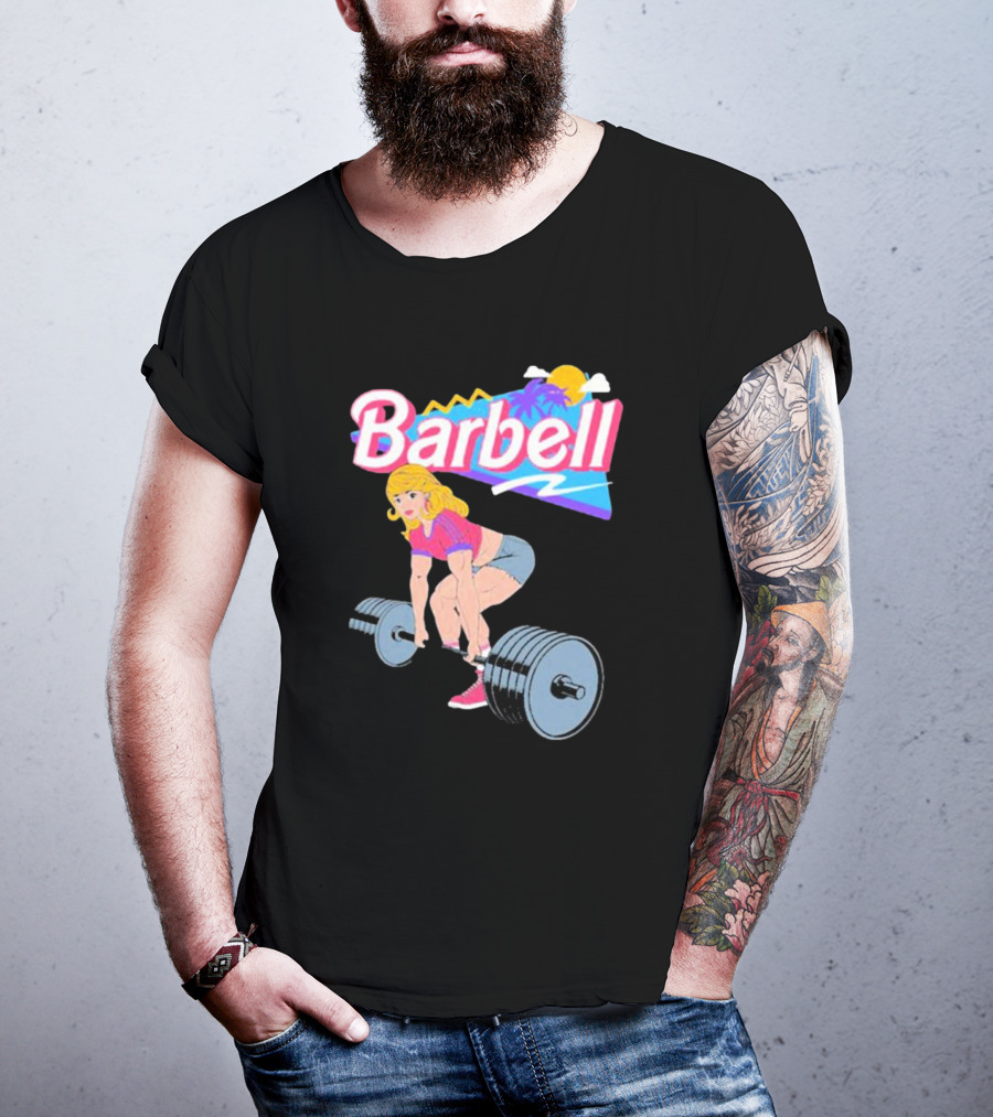 Barbie Lifting Barbell Retro Beach Sunset Fitness Aesthetic T-Shirt