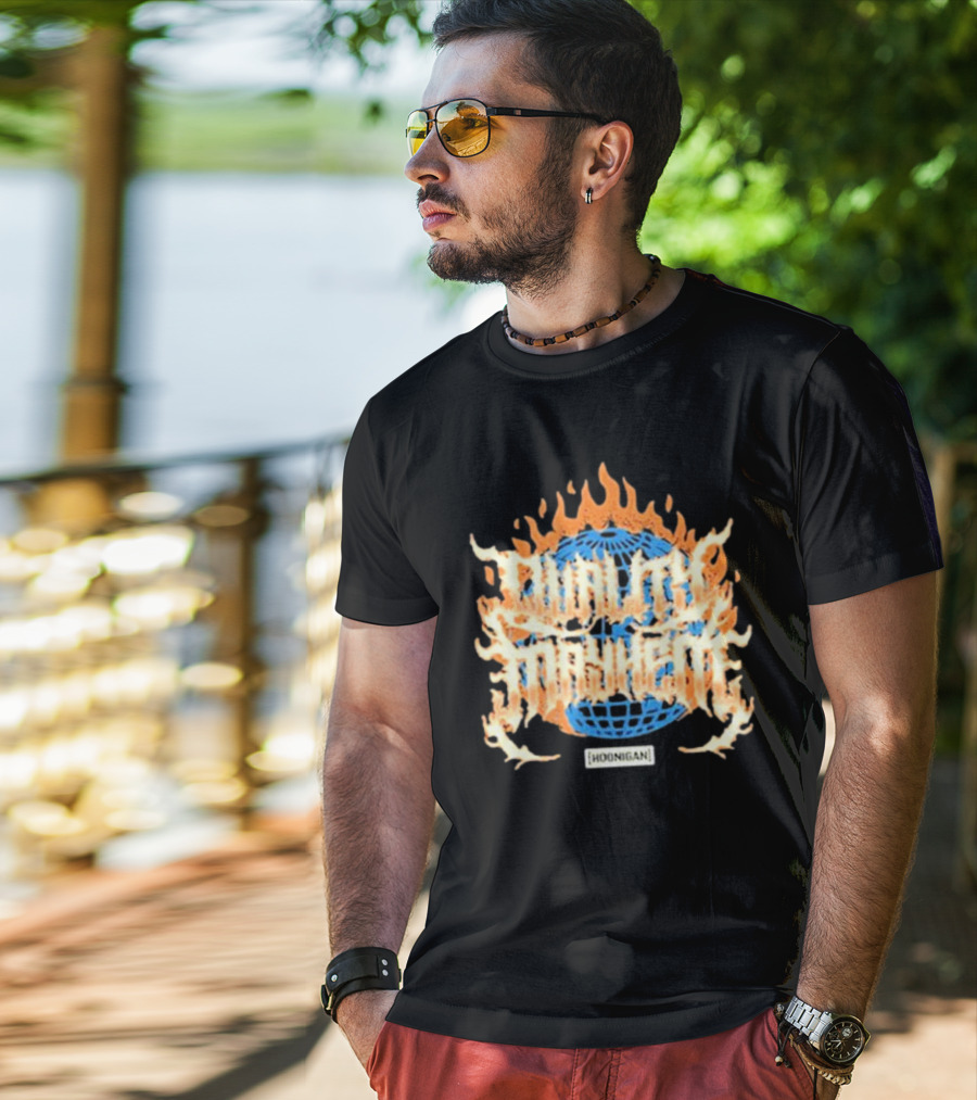 Hoonigan Burnt Mayhem World Globe Flames T-Shirt
