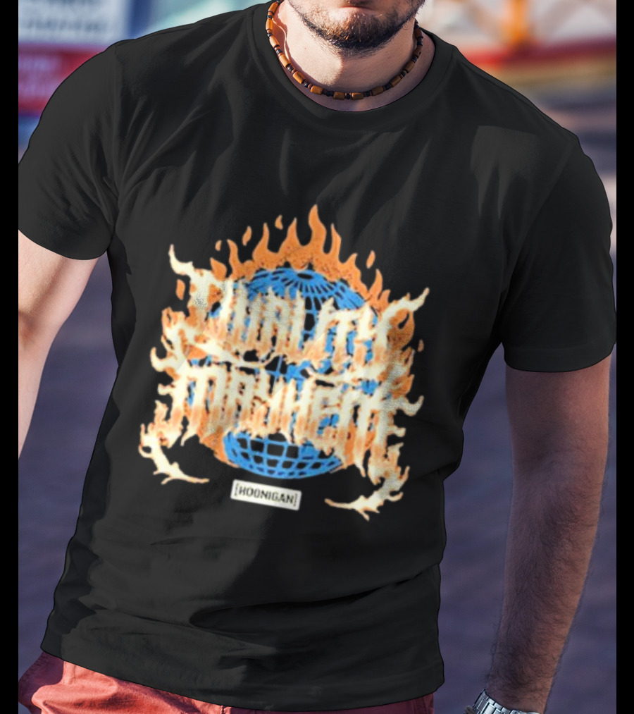 Hoonigan Burnt Mayhem World Globe Flames T-Shirt