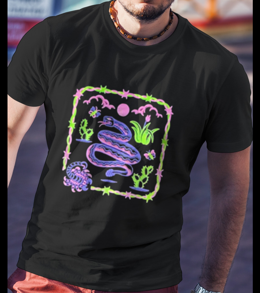 Night Creeps Snake Moon Cactus And Stars T-Shirt