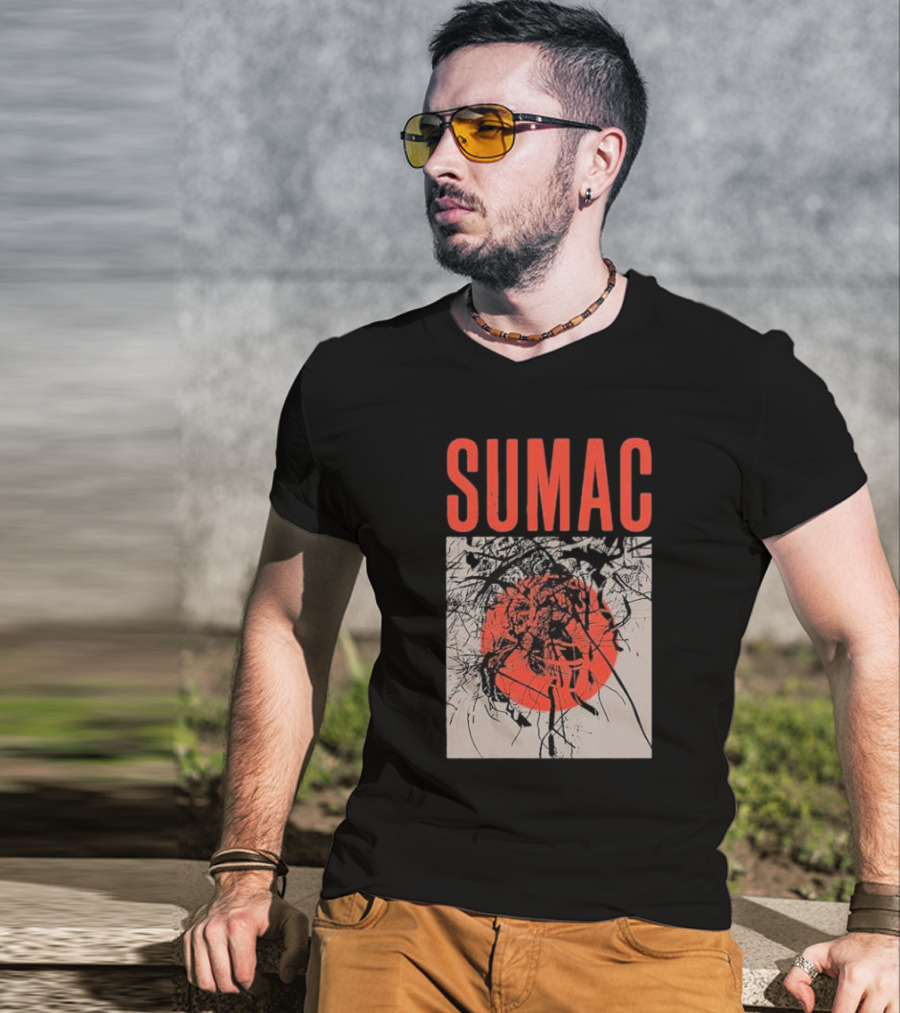 Sumac Shadow Art With Red Circle And Black Lines T-Shirt