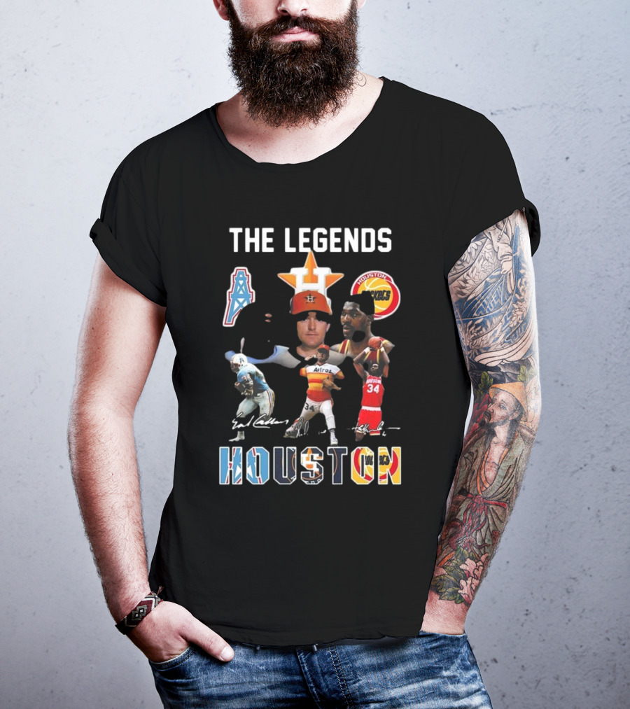 The Legends Of Houston Oilers Astros Rockets 34 Signatures H-Town T-Shirt
