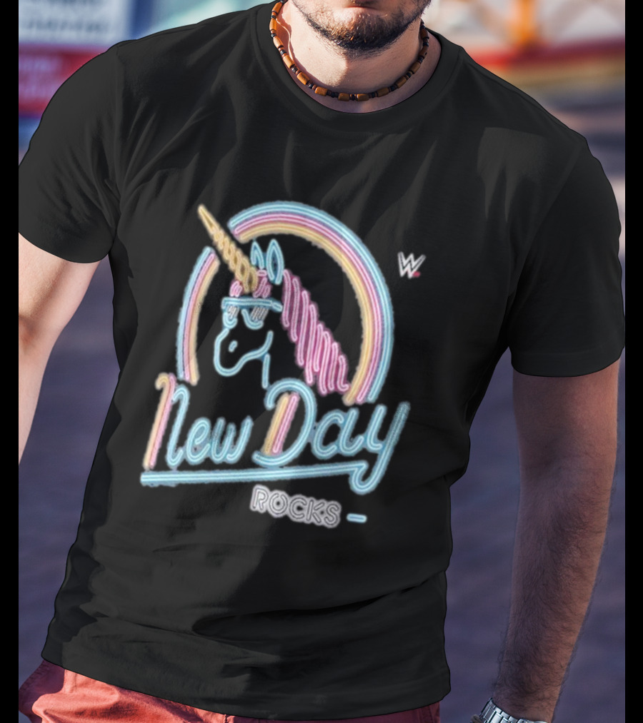 The New Day WWE Neon Unicorn Rocks Ripple Junction T-Shirt