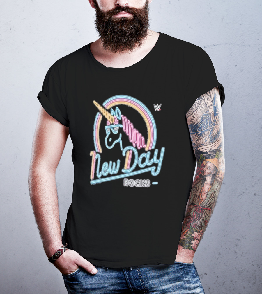 The New Day WWE Neon Unicorn Rocks Ripple Junction T-Shirt