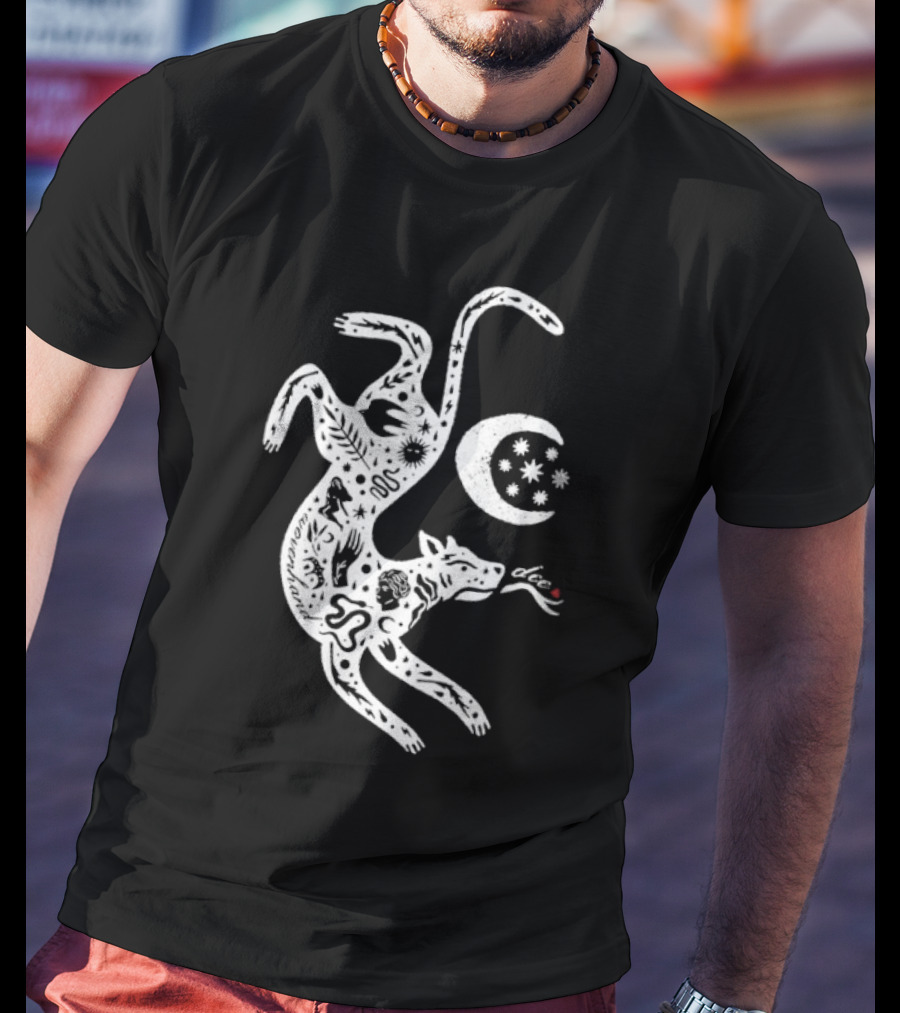 Wovenhand Alchemist Wolf With Stars And Crescent Moon T-Shirt