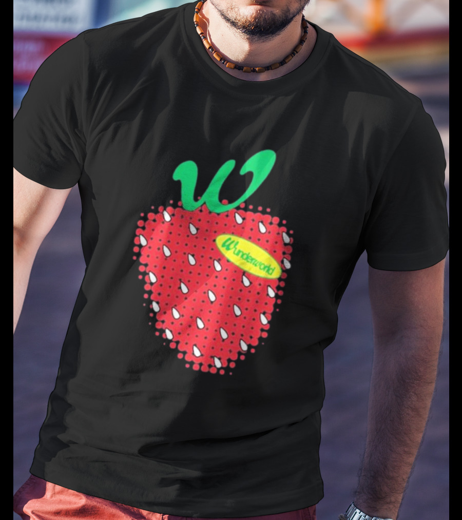 Wunderworld Strawberry Pattern With Green Leaf Initial T-Shirt