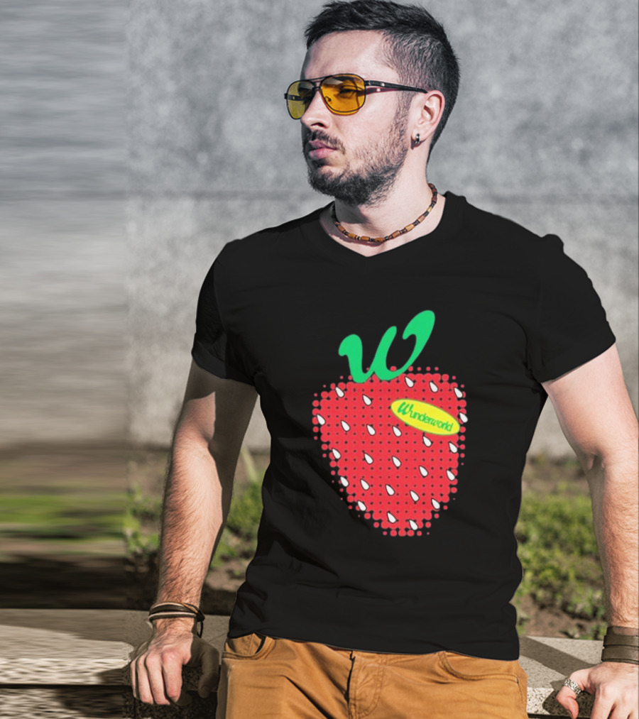 Wunderworld Strawberry Pattern With Green Leaf Initial T-Shirt