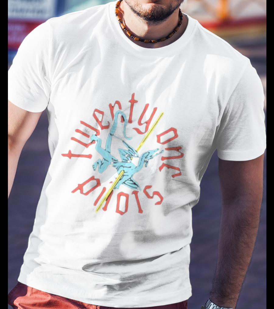 Twenty One Pilots Stylized Angled Text With Dagger And Griffon-Like Creature T-Shirt