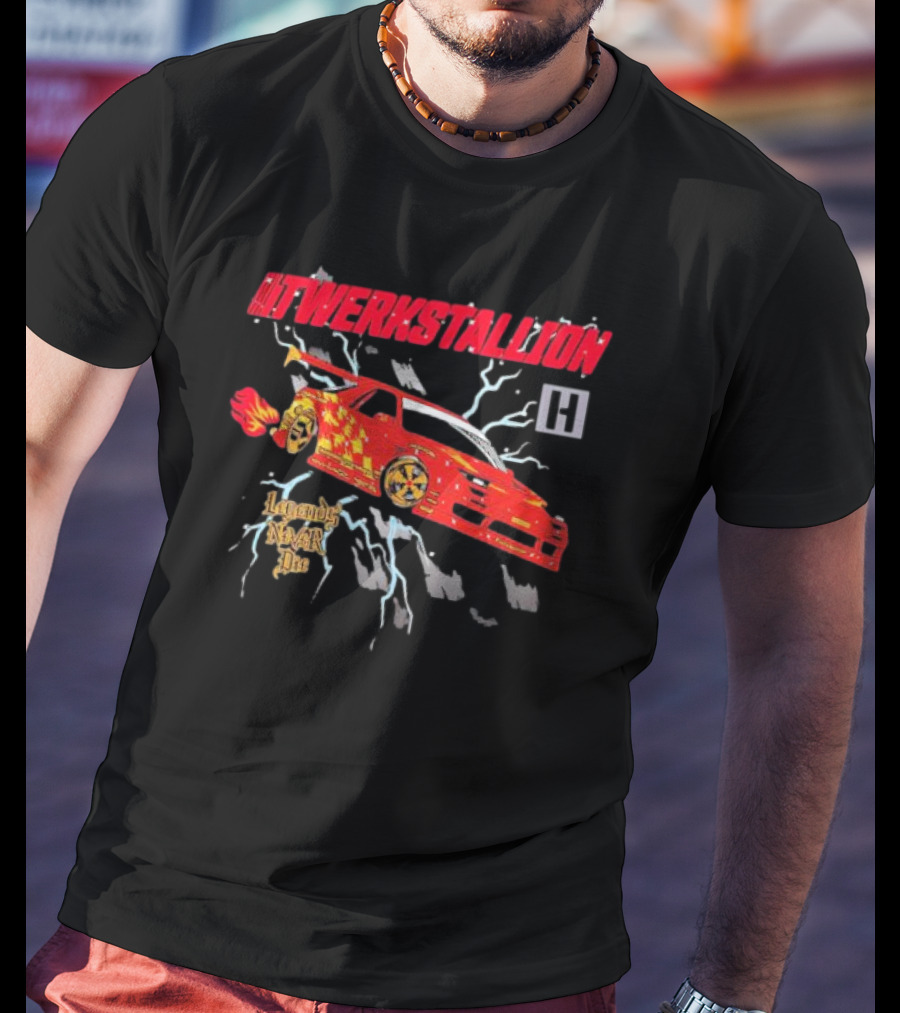Twerkstallion Legends Never Die Red Car With Flames And Lightning T-Shirt