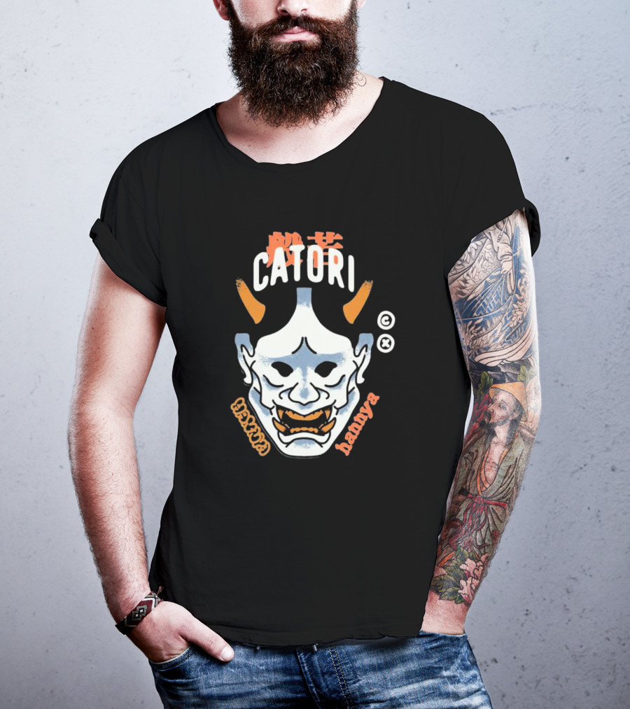 Catori Hannya Mask Face Copyright Symbol Orange Horns T-Shirt