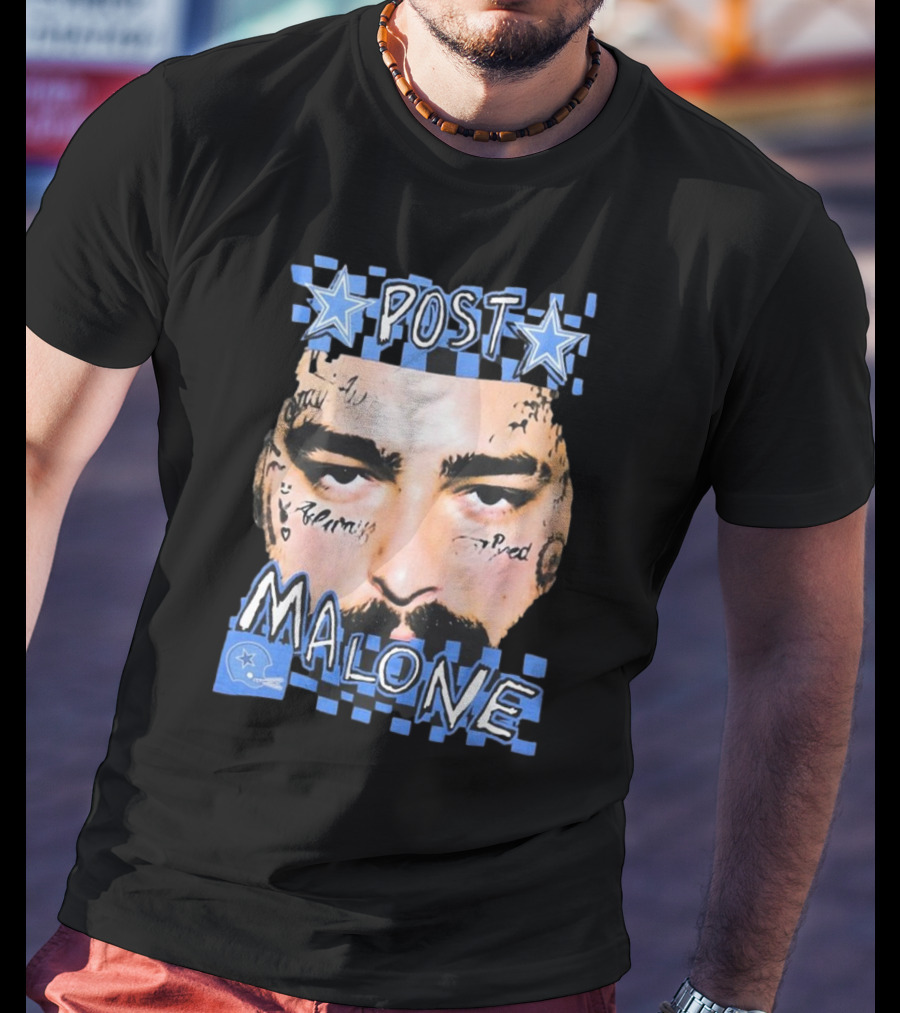 Post Malone Dallas Cowboys Blue Star Tattoo Face T-Shirt